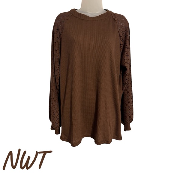 MIHOLL Tops - NWT Chic Brown w/Lace Sleeves Women's Top  XLARGE   #3